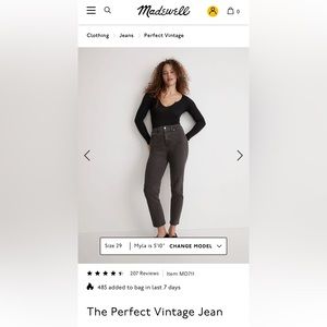 Madewell The Perfect Vintage Jean in Lunar Wash, size 30